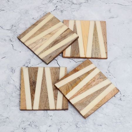 Modern Square Wooden Coasters for Decor - Pack of 4